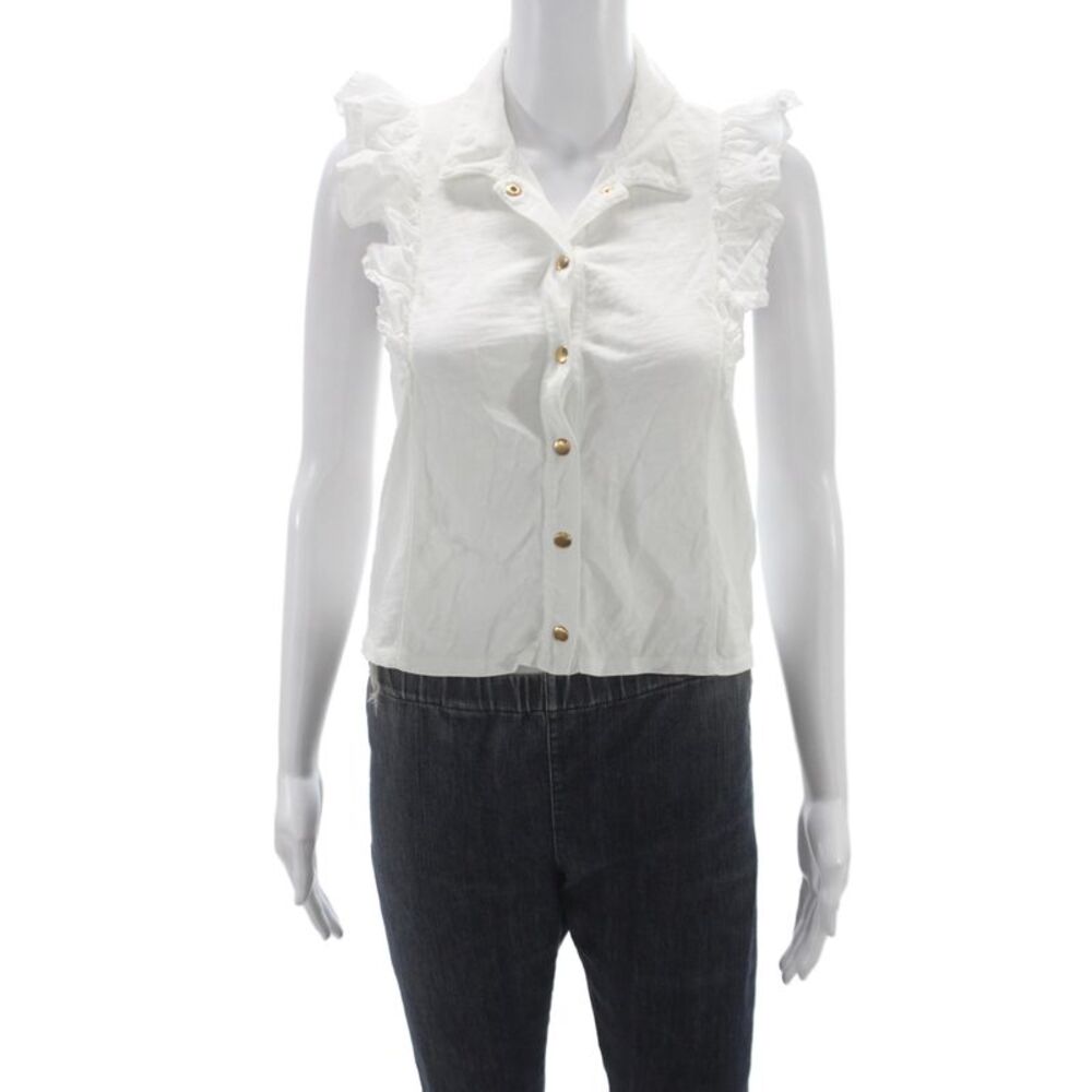 Nation LTD Women Cropped Button-Up White Collared Cotton Sleeveless Top Size XS